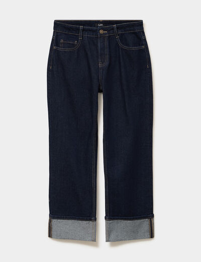 Jean droit cropped bas revers denim brut femme