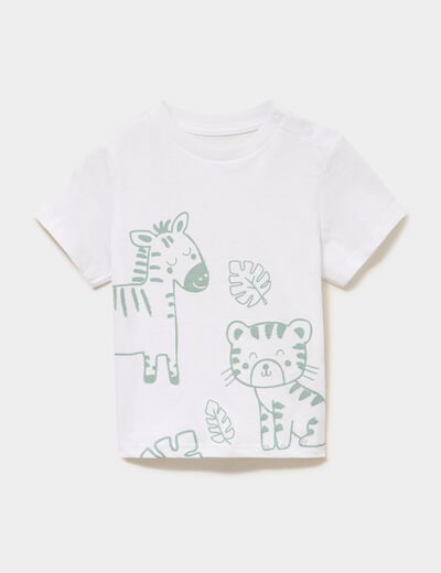 T-shirt &eacute;paule boutonn&eacute;e coton blanc b&eacute;b&eacute; gar&ccedil;on
