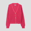 Gilet col en V avec 3 boutons rose framboise femme