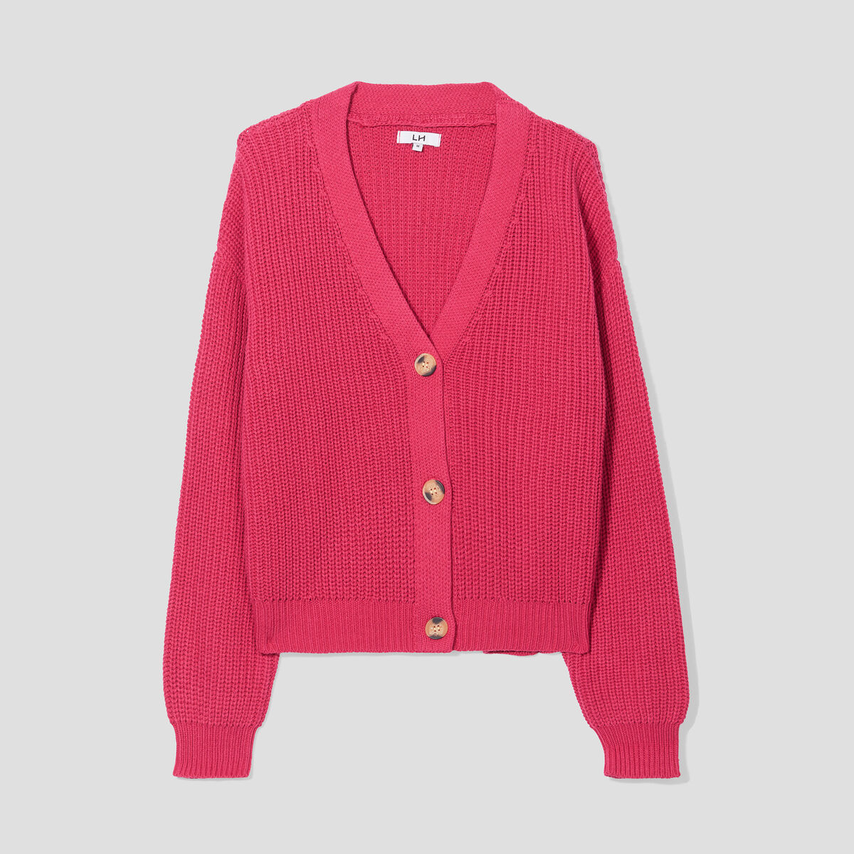 Gilet col en V avec 3 boutons rose framboise femme