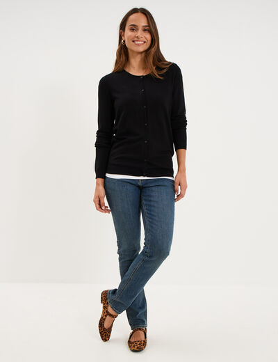 Gilet col rond manches longues noir femme