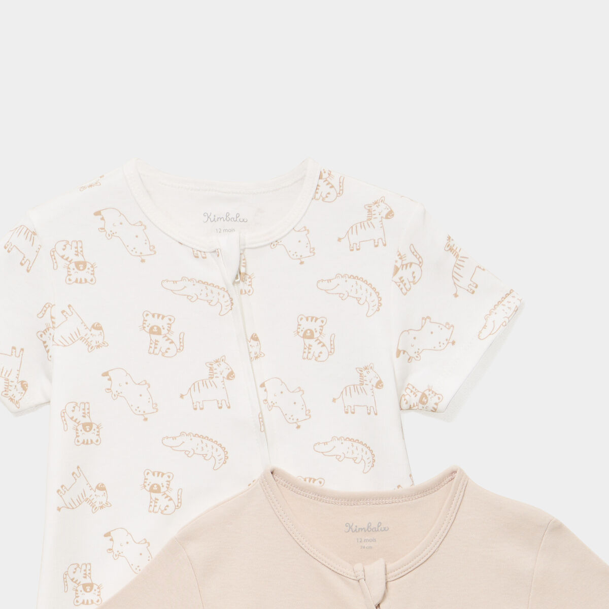 Lot 2 combishorts manches courtes coton taupe b&eacute;b&eacute;