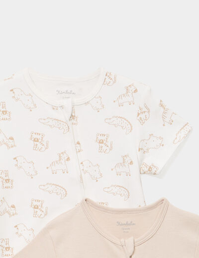 Lot 2 combishorts manches courtes coton taupe b&eacute;b&eacute;