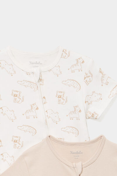 Lot 2 combishorts manches courtes coton taupe b&eacute;b&eacute;