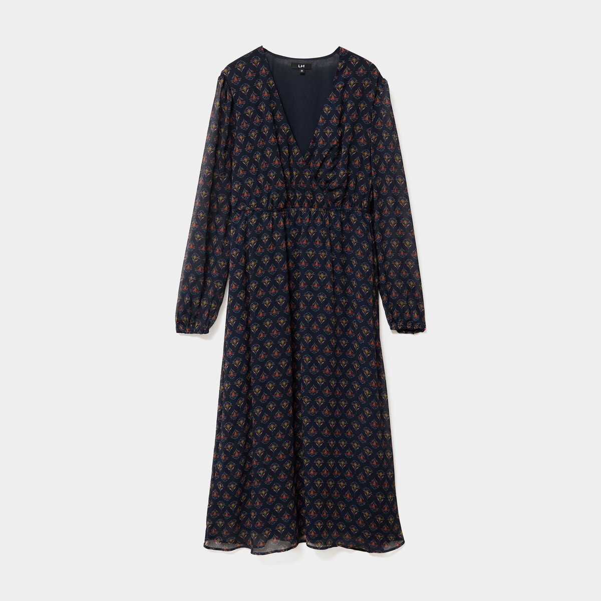 Robe longue empire manches longues bleu marine femme