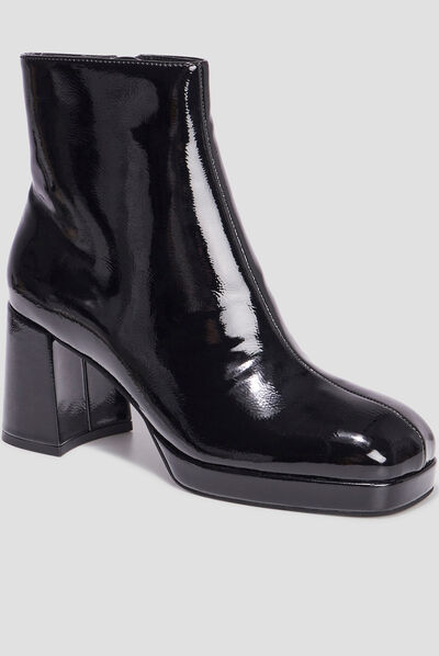 Bottines plateformes vernies à talons noir femme