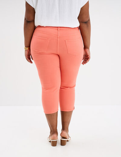 Pantalon corsaire skinny taille haute rose corail femme grande taille