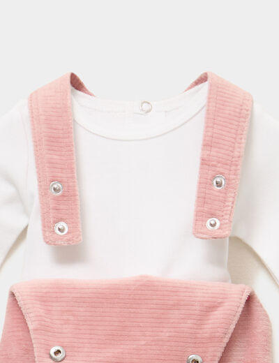 Ensemble 2 pi&egrave;ces salopette et t-shirt vieux rose b&eacute;b&eacute;