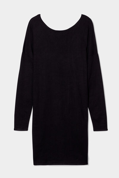 Robe pull manches chauves-souris noir femme