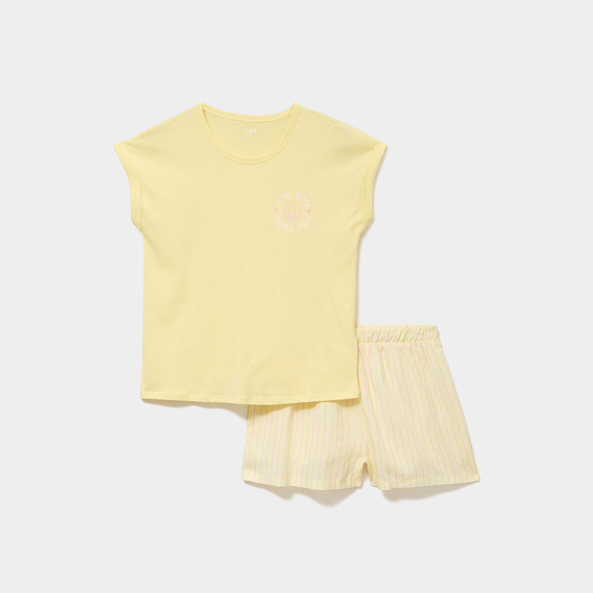 Ensemble pyjama short et t-shirt jaune clair femme
