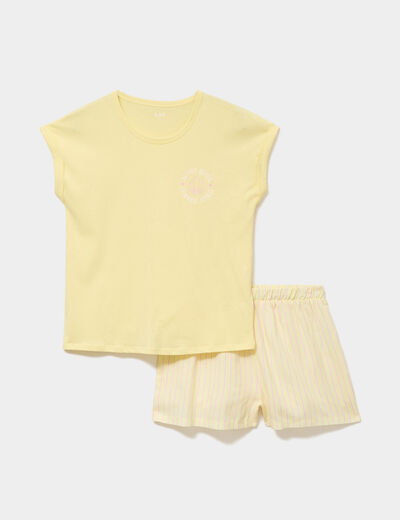 Ensemble pyjama short et t-shirt jaune clair femme
