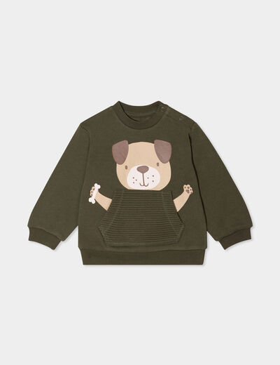 Sweat avec poche manches longues vert kaki bébé garçon