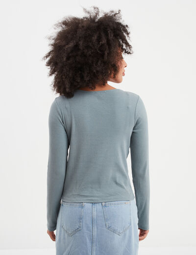 T-shirt col rond manches longues coton gris femme