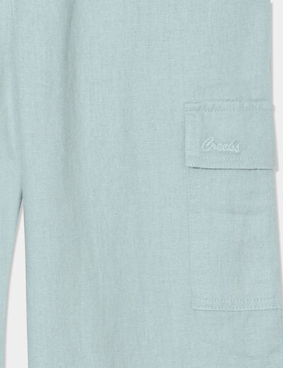 Pantalon large lin mélangé ceinturé vert pastel fille