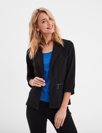 Veste blazer cintré manches 3/4 noir femme