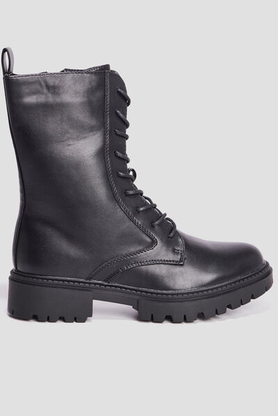 Boots à lacets zippées crantées noir femme