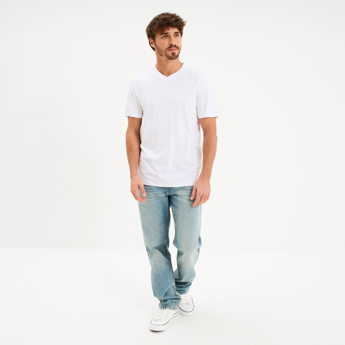 T-shirt col V slim stretch blanc homme