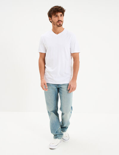 T-shirt col V slim stretch blanc homme