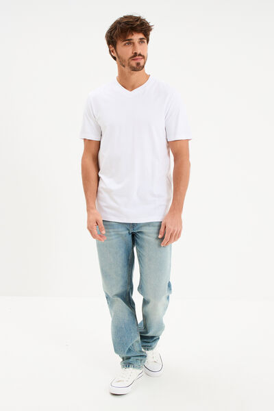 T-shirt col V slim stretch blanc homme