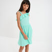 Robe courte col asymétrique à volants bleu turquoise fille