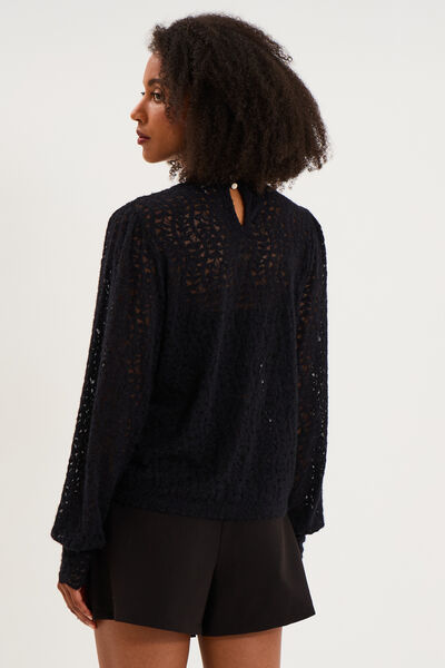 Blouse dentelle col montant noir femme