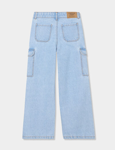 Jeans cargo large coton Creeks denim triple stone fille