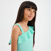 Robe courte col asymétrique à volants bleu turquoise fille