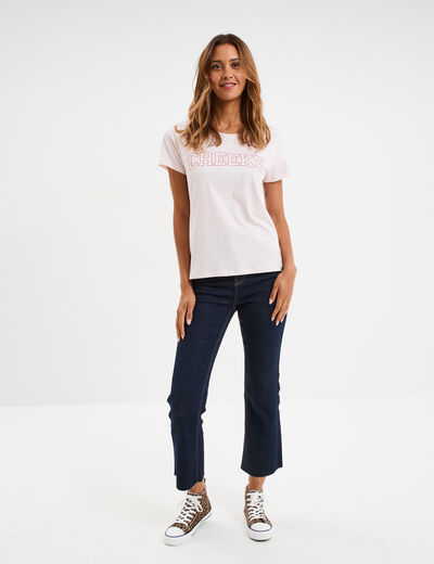 T-shirt col rond manches courtes rose clair femme