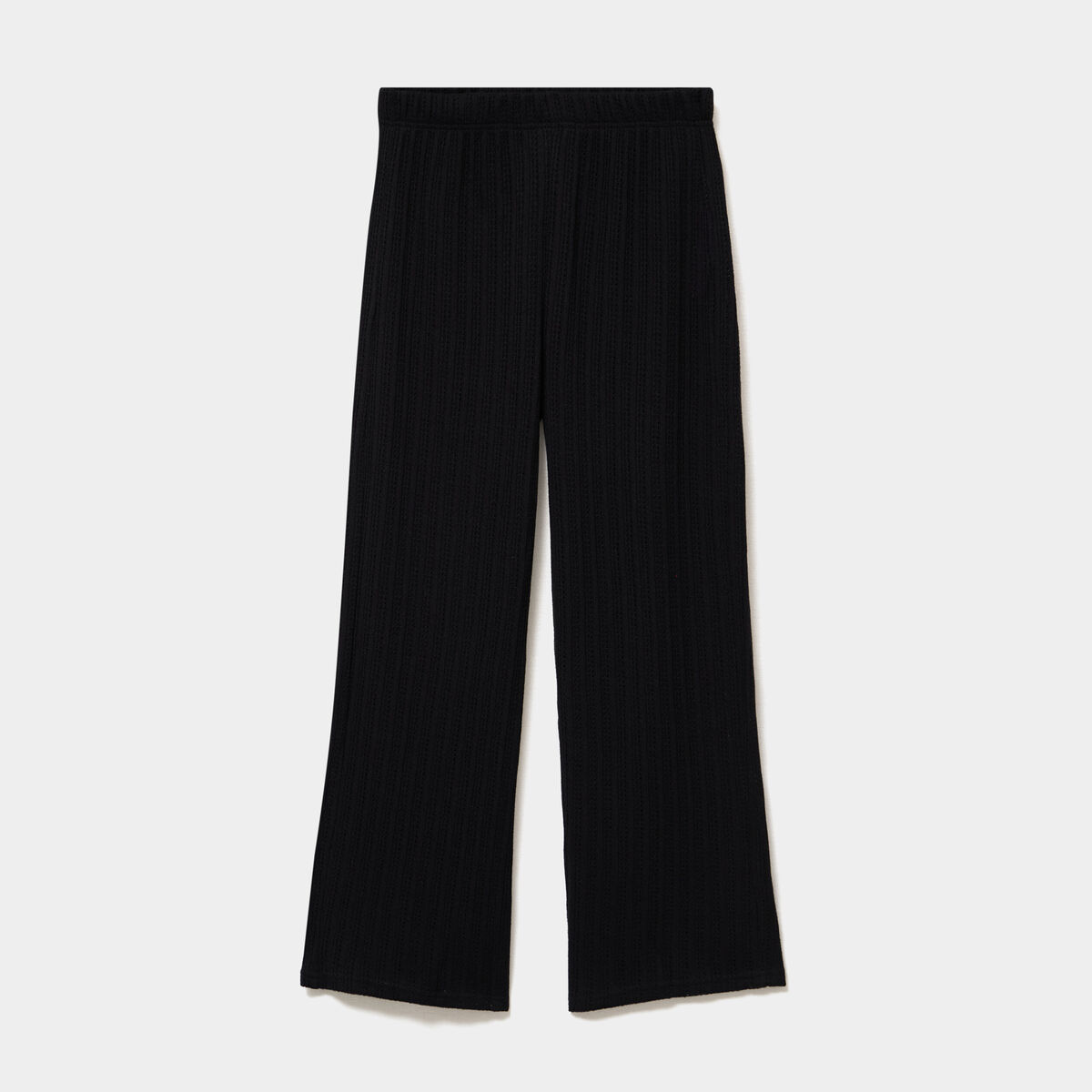 Pantalon large effet crochet &eacute;lastiqu&eacute; noir femme