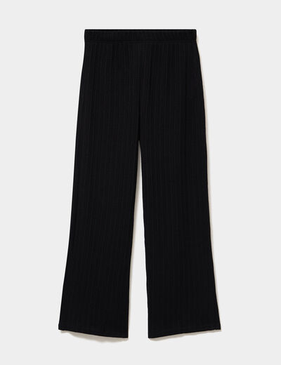 Pantalon large effet crochet &eacute;lastiqu&eacute; noir femme