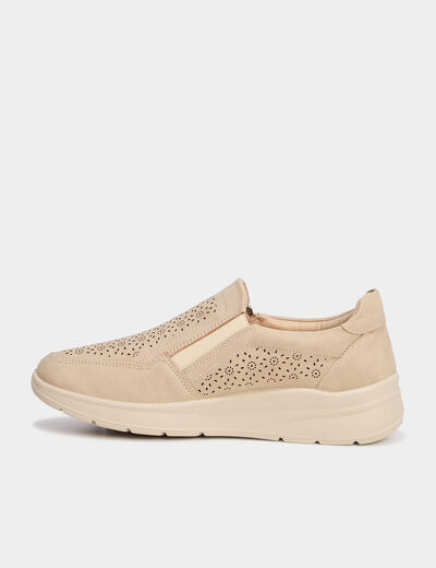 Loafers zippés perforations pied large sable femme