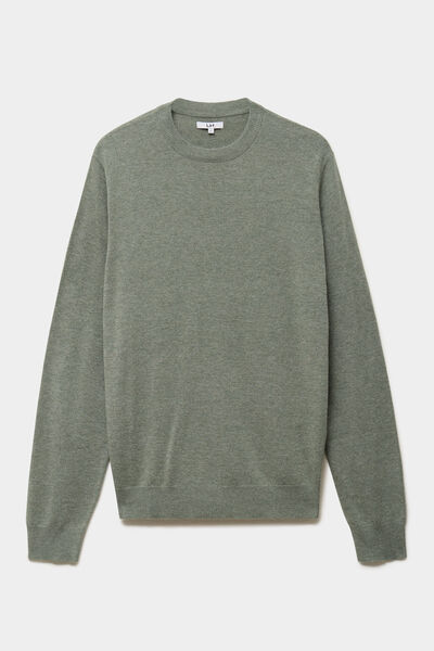 Pull col rond manches longues vert kaki homme