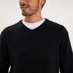 Pull droit col en V manches longues noir homme