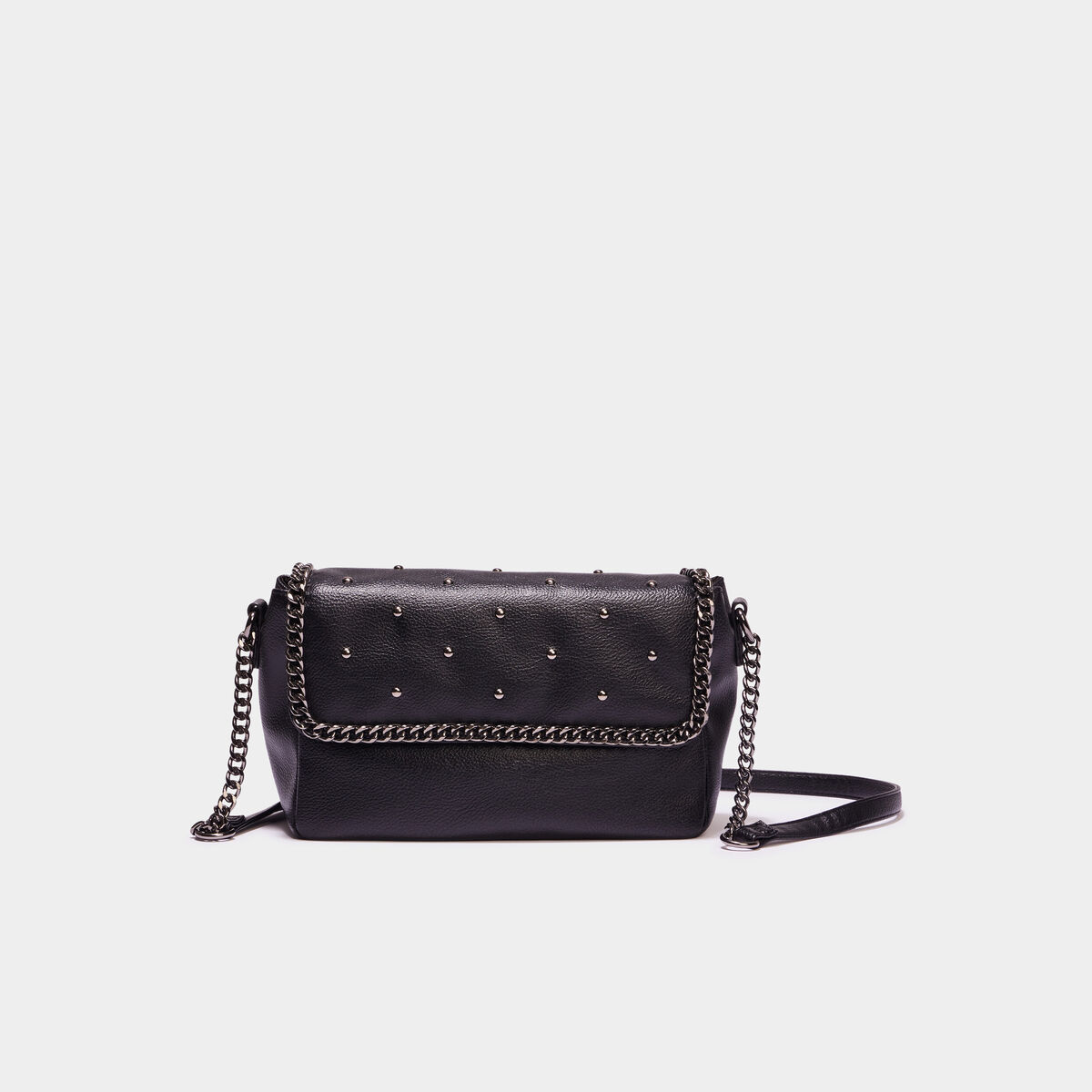 Sac besace chaînes et clous noir femme