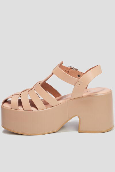 Sandales compensées en cuir Liberto rose femme