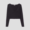 Gilet court manches longues col en V noir femme