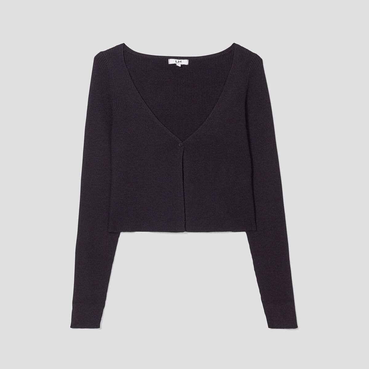 Gilet court manches longues col en V noir femme
