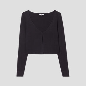 Gilet court manches longues col en V noir femme