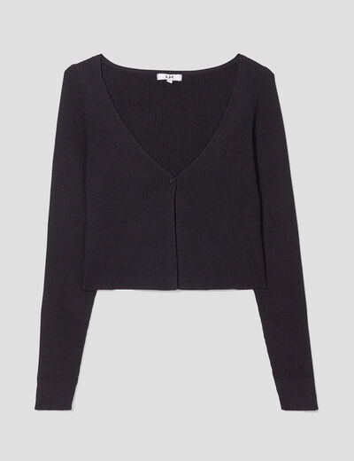 Gilet court manches longues col en V noir femme