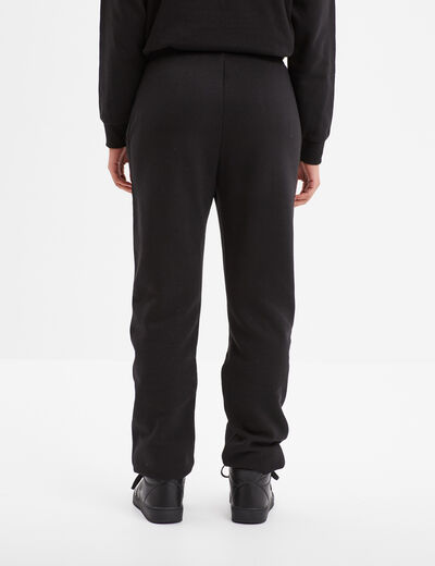 Pantalon jogging droit molleton noir femme