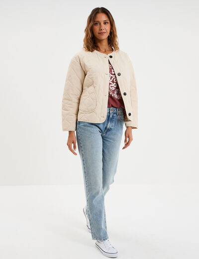 Veste matelass&eacute;e boutonn&eacute;e col rond sable femme