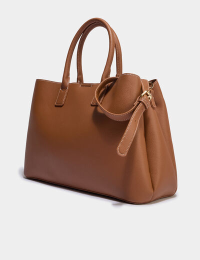 Sac &agrave; main avec bandouli&egrave;re marron cognac femme