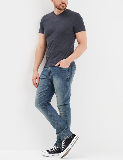 T-shirt droit col V bleu homme