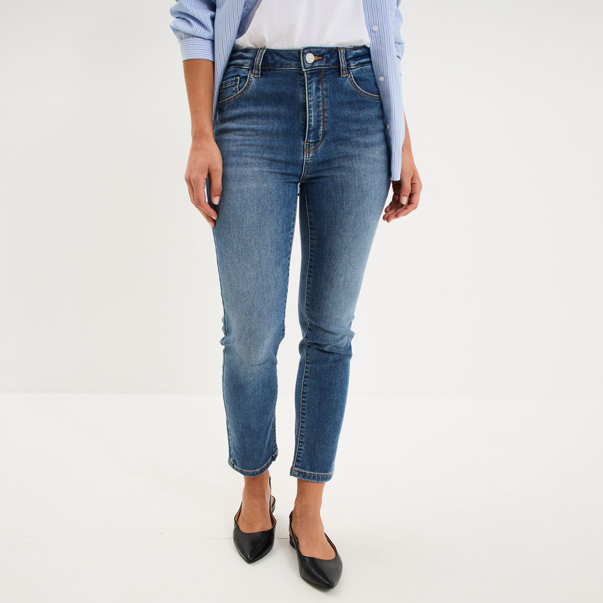 Jean stretch slim 7/8 &egrave;me denim stone femme