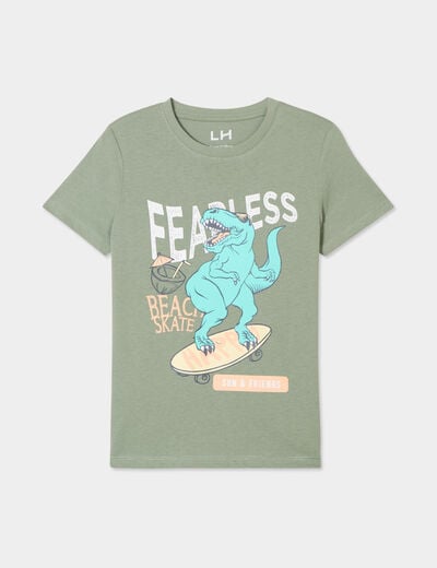 T-shirt droit manches courtes coton vert kaki garçon