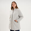 Manteau mi-long droit zipp&eacute; col mao gris clair femme grande taille