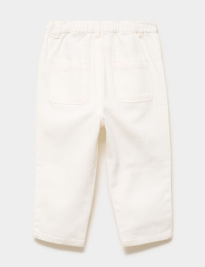 Pantalon brod&eacute; taille ajustable coton creme b&eacute;b&eacute; fille