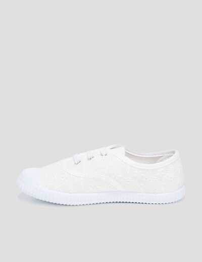 Tennis avec broderie anglaise en toile blanc fille