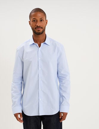 Chemise col italien manches longues bleu ciel homme