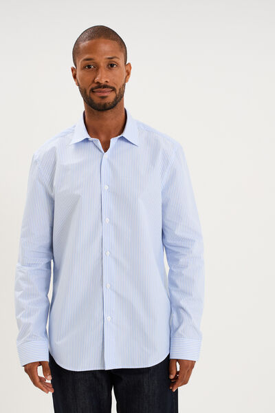 Chemise col italien manches longues bleu ciel homme